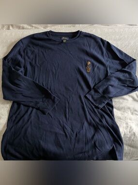Polo by Ralph Lauren Navy Long Sleeve Crew with Embroidered Bear